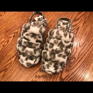 UGG® Fluff Yeah White Leopard Slides